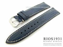 Uhrarmband Wave 18mm dunkelblau RIOS echt Hai Wulst wei&szlig;e Naht (Schlie&szlig;enansto&szlig; 16 mm)