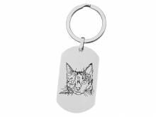 Schl&uuml;sselanh&auml;nger Edelstahlplatte mit Katzengravur silberfarben und schwarz von MABRO Steel