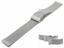 Uhrenarmband 20mm Milanaise stahlfarben mit Schnellwechsel-Stegen feines Geflecht Falt-Schiebeverschluss von MABRO Steel