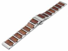 Design-Uhrenarmband (Mokmc790) 20mm silberfarben/mittelbraun Edelstahl/Holz matt mit EASY-CLICK von MABRO Steel