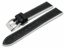 Meyhofer EASY-CLICK Uhrenarmband Heyburn 20mm schwarz Leder/Silikon Allig.-Prägung weiße Naht (Schließenanstoß 18 mm)