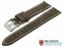 Meyhofer EASY-CLICK Uhrenarmband Yosemite 22mm dunkelbraun Leder Vintage-Look helle Naht (Schlie&szlig;enansto&szlig; 20 mm)