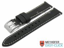 Meyhofer EASY-CLICK Uhrenarmband Yosemite 24mm schwarz Leder Vintage-Look helle Naht (Schlie&szlig;enansto&szlig; 22 mm)