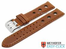 Meyhofer EASY-CLICK Uhrenarmband Arches 24mm hellbraun Leder vegetabil Racing-Look abgenäht (Schließenanstoß 22 mm)