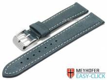 Meyhofer EASY-CLICK Uhrenarmband Bryce 22mm mittelblau Leder Vintage-Look helle Naht (Schließenanstoß 20 mm)