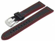 Meyhofer EASY-CLICK Uhrenarmband Rushmore 24mm schwarz Leder glatt rote Naht (Schließenanstoß 22 mm)