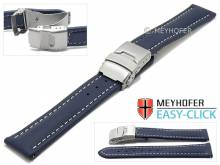 Meyhofer EASY-CLICK Uhrenarmband Paonia 22mm dunkelblau Leder glatt helle Naht Faltschlie&szlig;e (Schlie&szlig;enansto&szlig; 20 mm)