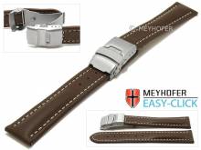 Meyhofer EASY-CLICK Uhrenarmband Paonia 22mm dunkelbraun Leder glatt helle Naht Faltschlie&szlig;e (Schlie&szlig;enansto&szlig; 20 mm)