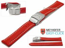 Meyhofer EASY-CLICK Uhrenarmband Paonia 22mm rot Leder glatt helle Naht Faltschlie&szlig;e (Schlie&szlig;enansto&szlig; 20 mm)