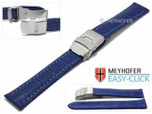 Meyhofer EASY-CLICK Uhrenarmband Tomoka 22mm mittelblau Leder Alligator-Pr&auml;gung Faltschlie&szlig;e (Schlie&szlig;enansto&szlig; 20 mm)