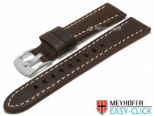 Meyhofer EASY-CLICK Uhrenarmband Carrington 24mm dunkelbraun Leder robust helle Naht (Schließenanstoß 22 mm)