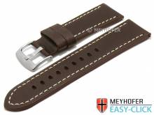 Meyhofer EASY-CLICK Uhrenarmband Carrington 26mm dunkelbraun Leder robust helle Naht (Schließenanstoß 24 mm)