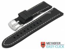 Meyhofer EASY-CLICK Uhrenarmband Carrington 26mm schwarz Leder robust helle Naht (Schließenanstoß 24 mm)