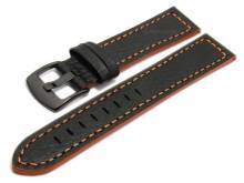 Meyhofer EASY-CLICK Uhrenarmband Neuburg 24mm schwarz Leder orange Naht Schlie&szlig;e schwarz (Schlie&szlig;enansto&szlig; 22 mm)