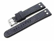 Meyhofer EASY-CLICK Uhrenarmband Tarragona 22mm dunkelblau B&uuml;ffelleder Aviator-Look helle Naht (Schlie&szlig;enansto&szlig; 20 mm)
