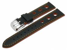 Meyhofer EASY-CLICK Uhrenarmband Posadas 24mm schwarz Leder Racing-Look orange Naht (Schließenanstoß 22 mm)