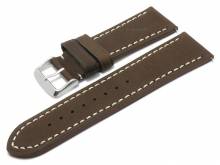 Meyhofer EASY-CLICK Uhrenarmband Stanley 26mm dunkelbraun Sattelleder glatt helle Naht (Schließenanstoß 24 mm)