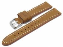 Meyhofer EASY-CLICK Uhrenarmband Stanley 22mm hellbraun Sattelleder glatt helle Naht (Schlie&szlig;enansto&szlig; 20 mm)