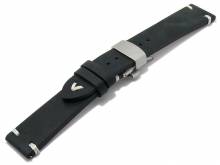 Meyhofer EASY-CLICK Uhrenarmband Overland 22mm schwarz Leder helle Naht mit Faltschließe (Schließenanstoß 20 mm)