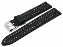 Meyhofer EASY-CLICK Uhrenarmband Kandava 18mm schwarz Leder Carbon-Look helle Naht (Schließenanstoß 18 mm)