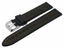 Meyhofer EASY-CLICK Uhrenarmband Kandava 18mm schwarz Leder Carbon-Look orange Naht (Schließenanstoß 18 mm)