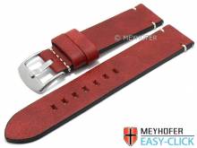 Meyhofer EASY-CLICK Uhrenarmband Midvale 22mm rot Leder Vintage-Look helle Naht (Schlie&szlig;enansto&szlig; 22 mm)