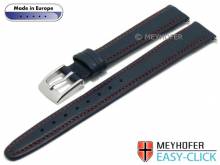 Meyhofer EASY-CLICK Uhrenarmband Maribor Special 12mm dunkelblau Leder glatt rote Naht (Schließenanstoß 10 mm)