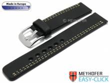 Meyhofer EASY-CLICK Uhrenarmband Wollin 22mm schwarz Leder helle einseitige Doppelnaht (Schlie&szlig;enansto&szlig; 22 mm)