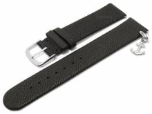 Meyhofer EASY-CLICK Uhrenarmband Zermatt - Charm Anchor 20mm schwarz Ziegen-Leder genarbt (Schließenanstoß 20 mm)