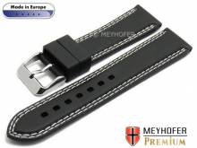Uhrenarmband Calgary Sport 22mm schwarz Kautschuk glatt helle Doppelnaht von MEYHOFER (Schließenanstoß 20 mm)