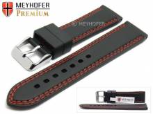 Uhrenarmband Calgary 22mm schwarz Kautschuk glatt rote Doppelnaht von MEYHOFER (Schließenanstoß 20 mm)