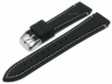 Uhrenarmband Toronto Sport 18mm schwarz Silikon glatt matt helle Naht von MEYHOFER (Schließenanstoß 16 mm)