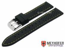 Uhrenarmband Veteli 18mm schwarz Silikon Racing-Look gelbe Naht von MEYHOFER (Schließenanstoß 18 mm)