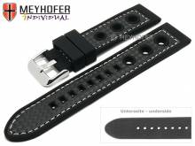 Uhrenarmband Tulsa 24mm schwarz Silikon Karbon-Optik  Racing-Look helle Naht von MEYHOFER (Schlie&szlig;enansto&szlig; 22 mm)