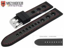Uhrenarmband Tulsa 24mm schwarz Silikon Karbon-Optik  Racing-Look rote Naht von MEYHOFER (Schlie&szlig;enansto&szlig; 22 mm)