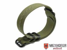 Uhrenarmband Escondido 20mm olivgr&uuml;n Synthetik/Textil NATO Zulu-Style schwarze Metallschlaufen Durchzugsband MEYHOFER