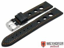 Uhrenarmband Yonkers 24mm schwarz Leder Racing-Look Karbon-Optik orange Naht von MEYHOFER (Schlie&szlig;enansto&szlig; 22 mm)