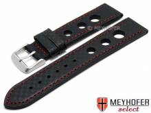 Uhrenarmband Yonkers 24mm schwarz Leder Racing-Look Karbon-Optik rote Naht von MEYHOFER (Schlie&szlig;enansto&szlig; 22 mm)