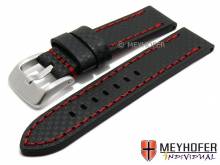 Uhrenarmband Lethbridge 24mm schwarz Leder Carbon-Look rote Naht von MEYHOFER (Schlie&szlig;enansto&szlig; 24 mm)