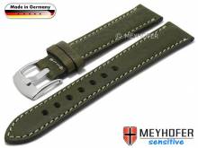 HANDMADE IN GERMANY: Uhrenarmband Kreuth 20mm dunkelgrün Leder vegetabil helle Naht MEYHOFER (Schließenanstoß 18 mm)