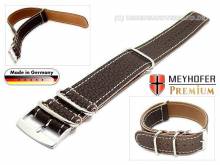 Uhrenarmband Piacenza NATO 18mm dunkelbraun Leder genarbt weiße Naht Durchzugsband von Meyhofer