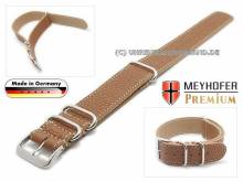 Uhrenarmband Piacenza NATO 18mm hellbraun Leder genarbt weiße Naht Durchzugsband von Meyhofer