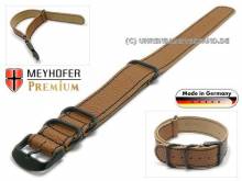 Uhrenarmband Viadana NATO 18mm hellbraun Leder genarbt schwarze Schließe Durchzugsband von Meyhofer
