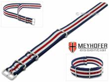 Uhrenarmband Waterville 20mm dunkelblau Textil wei&szlig;e roter Streifen Durchzugsband im NATO-Style von MEYHOFER