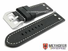 Uhrenarmband Meaford 26mm schwarz Leder Aviator-Look helle Naht von Meyhofer (Schließenanstoß 26 mm)