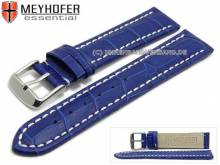 Uhrenarmband XL Sanford 22mm k&ouml;nigsblau Leder Alligator-Pr&auml;gung helle Naht von Meyhofer (Schlie&szlig;enansto&szlig; 20 mm)