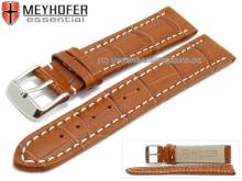 Uhrenarmband XL Sanford 22mm mittelbraun Leder Alligator-Pr&auml;gung helle Naht von Meyhofer (Schlie&szlig;enansto&szlig; 20 mm)