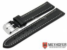Uhrenarmband Okinawa 20mm schwarz Leder gepolstert helle Naht von MEYHOFER (Schlie&szlig;enansto&szlig; 18 mm)