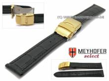 Uhrenarmband Renton 22mm schwarz Leder Alligator-Pr&auml;gung goldfarbene Faltschlie&szlig;e von MEYHOFER (Schlie&szlig;enansto&szlig; 20 mm)