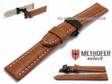 Uhrenarmband  Brisbane 20mm mittelbraun Allig.-Pr&auml;g. helle Naht schwarze Faltschlie&szlig;e Meyhofer (Schlie&szlig;enansto&szlig; 18 mm)